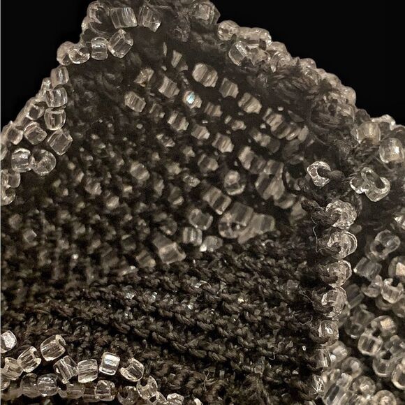 Vintage French Victorian black/silver glass bead bag embossed sterling handles - Picture 5 of 7